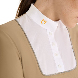 Wettkampf-Poloshirt Damen Langarm mit Knöpfen Equestro Beige