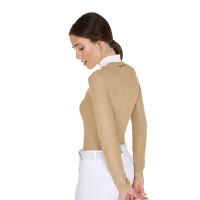Wettkampf-Poloshirt Damen Langarm mit Mesh-Einsätzen Equestro Beige Wettkampf-Poloshirt Damen Langarm mit Mesh-Einsätzen Equestro Beige
