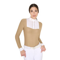 Wettkampf-Poloshirt Damen Langarm mit Falten aus Baumwolle Equestro