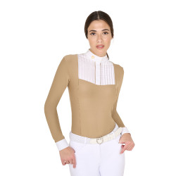Wettkampf-Poloshirt Damen Langarm mit Falten aus Baumwolle Equestro