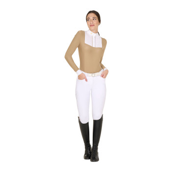 Wettkampf-Poloshirt Damen Langarm mit Falten aus Baumwolle Equestro Wettkampf-Poloshirt Damen Langarm mit Falten aus Baumwolle Equestro