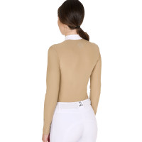 Wettkampf-Poloshirt Damen Langarm mit Strass Equestro Beige Wettkampf-Poloshirt Damen Langarm mit Strass Equestro Beige