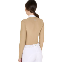 Wettkampf-Poloshirt Damen Langarm mit Strass Equestro Beige