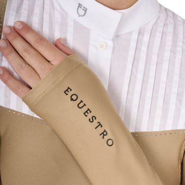 Wettkampf-Poloshirt Damen Langarm mit Strass Equestro Beige