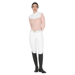 Wettkampf-Poloshirt Damen Langarm aus technischem Gewebe und Mesh Equestro Kameenrosa