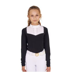 Wettkampf-Poloshirt Mädchen mit Strass Equestro Schwarz