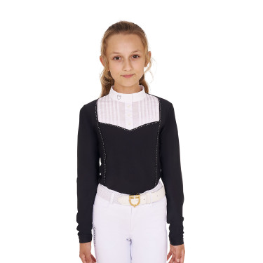 Wettkampf-Poloshirt Mädchen mit Strass Equestro Schwarz