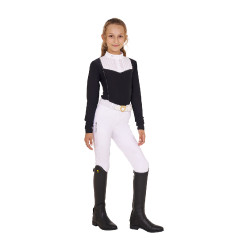 Wettkampf-Poloshirt Mädchen mit Strass Equestro Schwarz