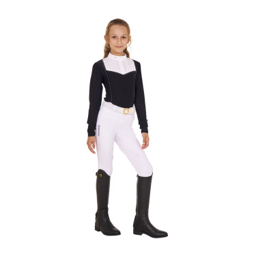 Wettkampf-Poloshirt Mädchen mit Strass Equestro Schwarz