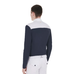 Wettkampf-Poloshirt Herren Langarm mit Knöpfen Equestro Weiß / Marineblau Weiß