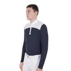 Wettkampf-Poloshirt Herren Langarm mit Knöpfen Equestro Weiß / Marineblau Weiß