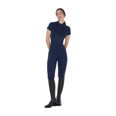 Technisches, eng anliegendes Trainingspolo mit Reißverschluss für Damen Equestro Marineblazer Marineblau