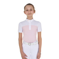 Mädchen-Turnierpolo mit kurzen Ärmeln und Knöpfen mit Mesh Equestro