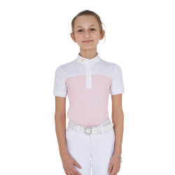 Mädchen-Turnierpolo mit kurzen Ärmeln und Knöpfen mit Mesh Equestro