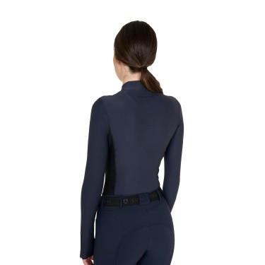 Damen-Trainings-Tech-Poloshirt Langarm Equestro Marineblazer Marineblau