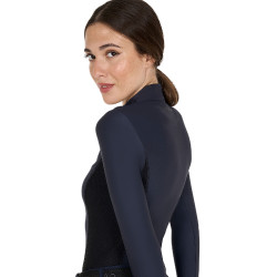Damen-Trainings-Tech-Poloshirt Langarm Equestro Marineblazer Marineblau