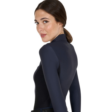 Damen-Trainings-Tech-Poloshirt Langarm Equestro Marineblazer Marineblau