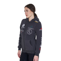 Damen-Kapuzenpullover mit Multi-Logo neu Equestro Asphalt Grau