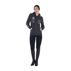 Damen-Kapuzenpullover mit Multi-Logo neu Equestro Asphalt Grau
