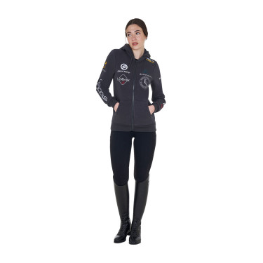 Damen-Kapuzenpullover mit Multi-Logo neu Equestro Asphalt Grau