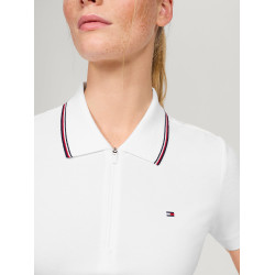 Damen Kurzarm-Zip-Polo Tommy Hilfiger Equestrian Camden Weiß Weiß