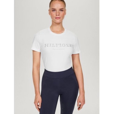 Tommy Hilfiger Equestrian Belmont T-Shirt mit kurzen Ärmeln und Strass für Damen Weiß
