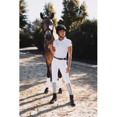 Damen-Vollbesatzreithose Horze Grand Prix III Show Glänzend Weiß Weiß