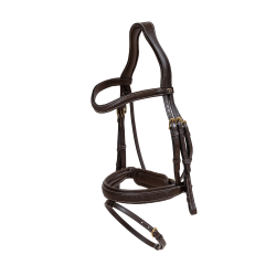 Trense Dy'on D Kollektion kombiniert geflochtenes Reithalfter mit Pull Back Braun Trense Dy'on D Kollektion kombiniert geflochtenes Reithalfter mit Pull Back Braun