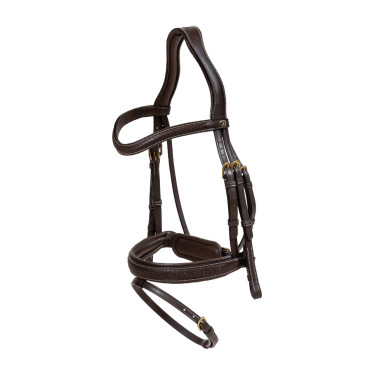 Trense Dy'on D Kollektion kombiniert geflochtenes Reithalfter mit Pull Back Braun Trense Dy'on D Kollektion kombiniert geflochtenes Reithalfter mit Pull Back Braun