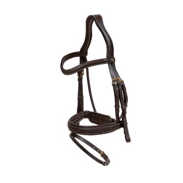 Trense Dy'on D Kollektion kombiniert geflochtenes Reithalfter mit Pull Back Trense Dy'on D Kollektion kombiniert geflochtenes Reithalfter mit Pull Back