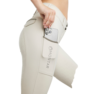 MoGloria Reithose Damen Vollbesatz mit Kaviarstreifen Hellsilbergrau