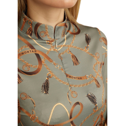 Langarm-Poloshirt Montar mit Haily-Trense-Aufdruck für Damen Staubgrün Grün Langarm-Poloshirt Montar mit Haily-Trense-Aufdruck für Damen Staubgrün Grün
