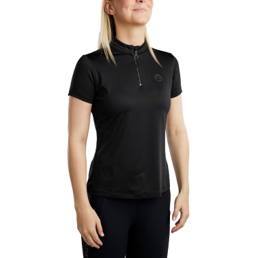 Kurzarm-T-Shirt Montar MoBlair mit dunkelgrauem Kristall Damen Schwarz