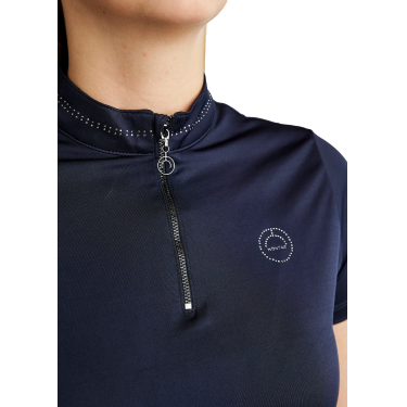 Kurzarm-T-Shirt Montar MoBlair mit dunkelgrauem Kristall Damen Marine Marineblau