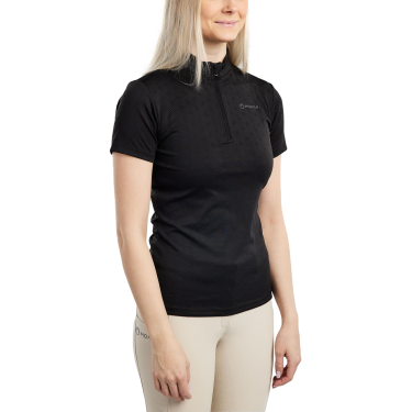 Trainingspolo Montar MoCilia raffiniert Damen Kurzarm Jacquard Schwarz