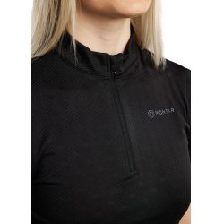 Trainingspolo Montar MoCilia raffiniert Damen Kurzarm Jacquard Schwarz