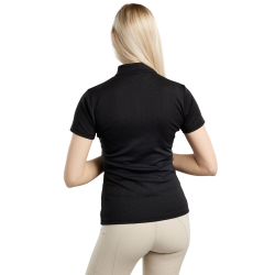 Trainingspolo Montar MoCilia raffiniert Damen Kurzarm Jacquard Schwarz