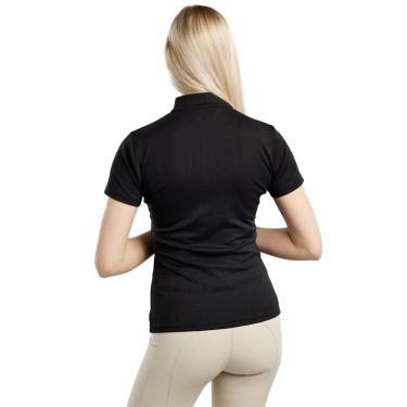 Trainingspolo Montar MoCilia raffiniert Damen Kurzarm Jacquard Schwarz