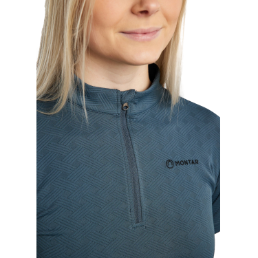 Trainingspolo Montar MoCilia raffiniert Damen Kurzarm Jacquard Dunkelschiefer Grau