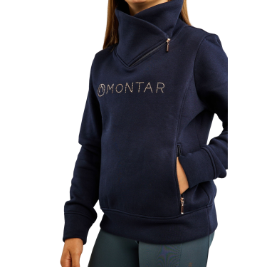 Sweatshirt Montar MoNaja Junior seitlicher Reißverschluss Kristalle Roségold Marine Marineblau