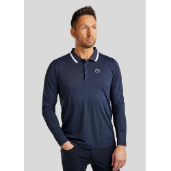 Polo Montar MoDrake Herren mit kontrastierendem Kragen und langen Ärmeln Dunkelmarine Blau