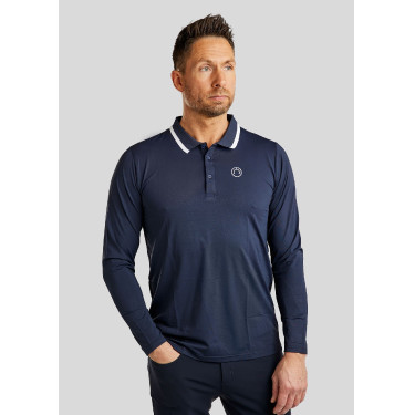 Polo Montar MoDrake Herren mit kontrastierendem Kragen und langen Ärmeln Dunkelmarine Blau