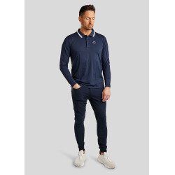 Polo Montar MoDrake Herren mit kontrastierendem Kragen und langen Ärmeln Dunkelmarine Blau