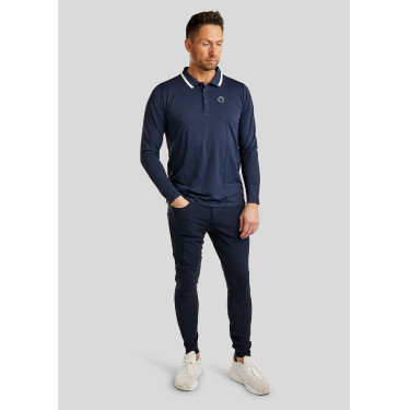 Polo Montar MoDrake Herren mit kontrastierendem Kragen und langen Ärmeln Dunkelmarine Blau