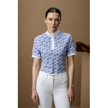 Turnierpolo Horseware AA Alcina mit kurzen Ärmeln Blauer Monogramm-Druck Motive