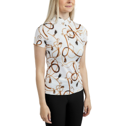 Kurzarm-Poloshirt Montar mit Haily Bridle Druck für Damen Weiß Weiß Kurzarm-Poloshirt Montar mit Haily Bridle Druck für Damen Weiß Weiß