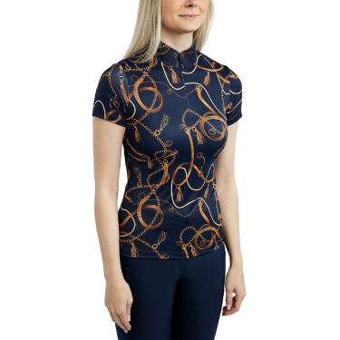 Kurzarm-Poloshirt Montar mit Haily Bridle Druck für Damen Marine Marineblau
