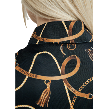 Kurzarm-Poloshirt Montar mit Haily Bridle Druck für Damen Schwarz