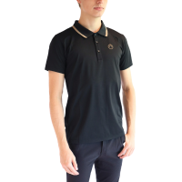 Kurzärmliges Poloshirt Montar MoDrake mit kontrastierendem Kragen und Logo für Herren Schwarz Kurzärmliges Poloshirt Montar MoDrake mit kontrastierendem Kragen und Logo für Herren Schwarz