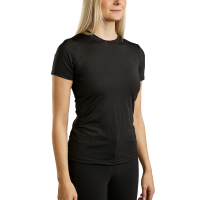 Kurzarm-T-Shirt aus Strick Montar MoStella mit gelasertem Logo für Damen Schwarz